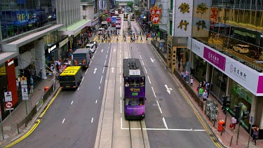 Tram & Bus On Des Voeux Road & Queen Victoria Street, Central, Hong Kong