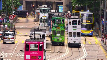 Trams, Buses & Pedestrians On Des Voeux Road, Central, Hong Kong