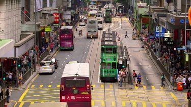 Trams & Buses On Des Voeux Road & Queen Victoria Street, Central, Hong Kong