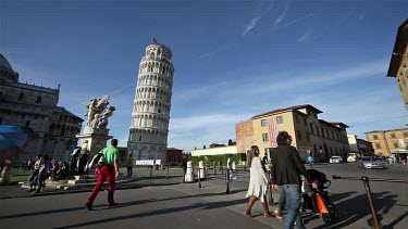 Statue Of Angels & Leaning Tower, Pisa, Tuscany, Italy