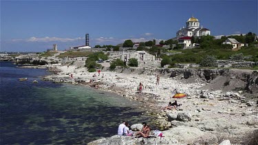 Beach & Saint Vladimir Cathedral, Chersones,Sevastopol, Crimea, Ukraine