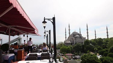 Restaurant & Blue Mosque, Sultan Ahmet Camii, Sultanahmet, Istanbul, Turkey