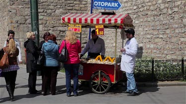 Corn & Chestnut Seller & Cart, Sultanahmet, Istanbul, Turkey