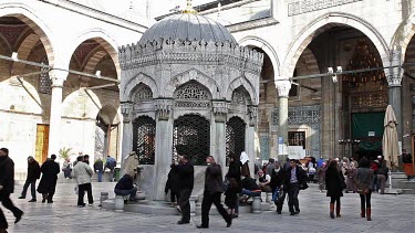 Muslims Washing Feet At New Mosque Fountain, Eminonu, Istanbul, Turkey