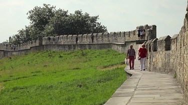 People Walking On City Walls, York, North Yorkshire, England