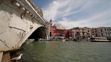 Boats On Grand Canal At Rialto Bridge, Venice, Italy