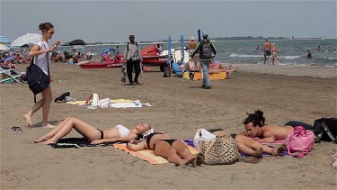 Sunbathers On Beach, Lido, Venice, Italy