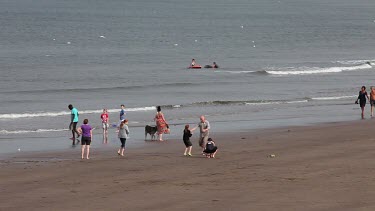 Beach Scene & Whitby, Sandsend, North Yorkshire, England