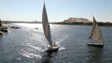 Feluccas & Tombs Of The Nobles, Aswan, Egypt