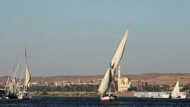 Feluccas Sailing On River Nile, Aswan, Egypt