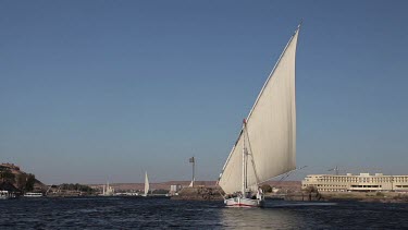 Felucca Turning On River Nile, Aswan, Egypt