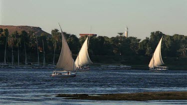 Feluccas On River Nile & West Bank, River Nile, Aswan, Egypt