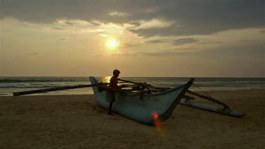 Fibreglass Fishing Boat & Sunset, Bentota Beach, Sri Lanka