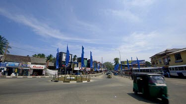 Tuc Tucs, Buses & Other Traffic At Roundabout, Tangalle, Sri Lanka