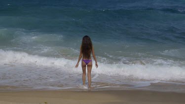 Woman In Surf On Indian Ocean Beach, Tangalle, Sri Lanka