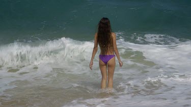 Woman In Surf On Indian Ocean Beach, Tangalle, Sri Lanka