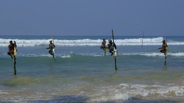 Stilt Fishermen & Surf, Weligama, Sri Lanka, Asia