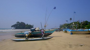 Moving Fishing Boat Near Taprobane Island, Weligama, Sri Lanka, Asia
