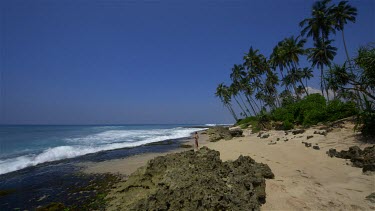 Model Walks On Beach In Multicoloured Shawl, Midigama, Sri Lanka