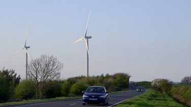 Wind Turbines Near Road, Lissett, Easy Yorkshire, England
