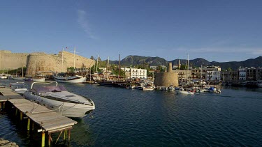 Speed Boat In Harbour & Castle Walls, Kyrenia, Northern Cyprus