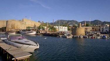 Speed Boat In Harbour & Castle Walls, Kyrenia, Northern Cyprus