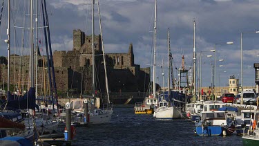 Yachts In Harbour & Castle, Peel, Isle Of Man, British Isles