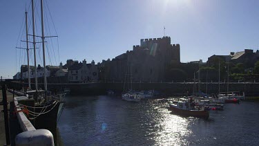 Boats In Harbour & Castle, Castletown, Isle Of Man, British Isles