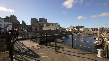 Footbridge, Harbour & Castle, Castletown, Isle Of Man, British Isles