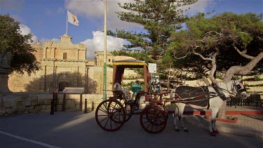 Horse & Carriage At Entrance Of City, Mdina, Malta, Island Of Malta