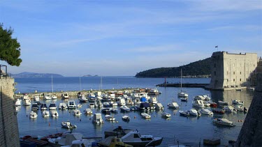 Small Boats In Harbour & Lokrum Island, Old Town, Dubrovnik, Croatia