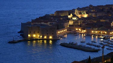 Night Falls Over Old Port & Harbour, Old Town, Dubrovnik, Croatia