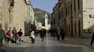 Placa Street Scene & Bell Tower, Old Town, Dubrovnik, Croatia