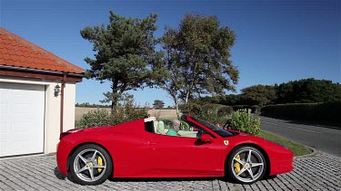 Red Ferrari 458 Spider Car, Scarborough, North Yorkshire, England