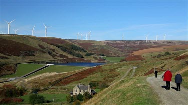 Wind Turbines On Moor, Naden Lower Reservoir, Wolstenholme, Lancashire