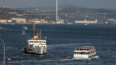 Passenger Ferries On Bosphorus, Eminonu, Istanbul, Turkey
