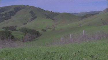 green countryside rolling hills fence