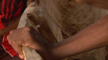 Close up of carving a native Sampan canoe