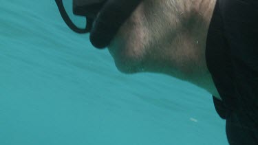 Close up of a snorkeler swimming underwater