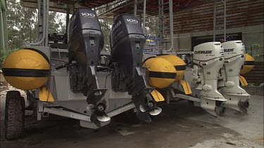 Pair of rigid inflatable boats parked on shore