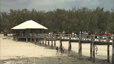 People walking along the bridge