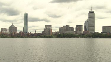 City seen from the water on a cloudy day