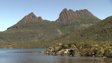 Rocky mountains at the edge of a lake