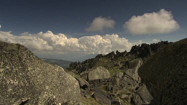 Cloudy sky over a rocky mountain landscape