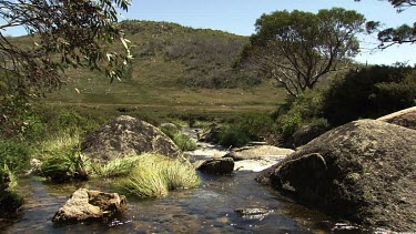 Small river running through a mountain landscape