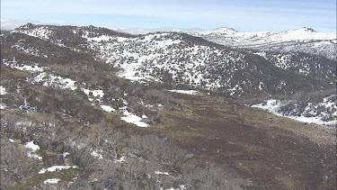 Wild horses running down a snowy mountain landscape