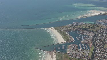 Aerial view along the coast of Adelaide Glenelg Beach