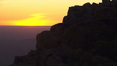 Silhouetted mountain peaks in the Flinder Ranges at sunset