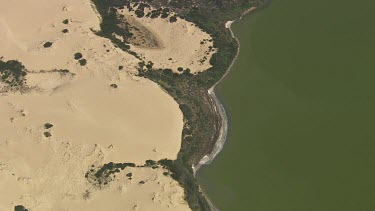 Green water and the sandy coastline in Coorong National Park