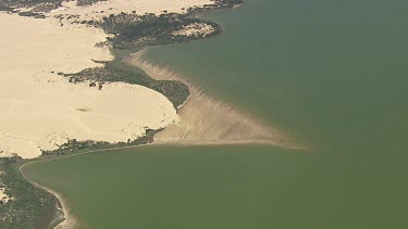 Green water and the sandy coastline in Coorong National Park